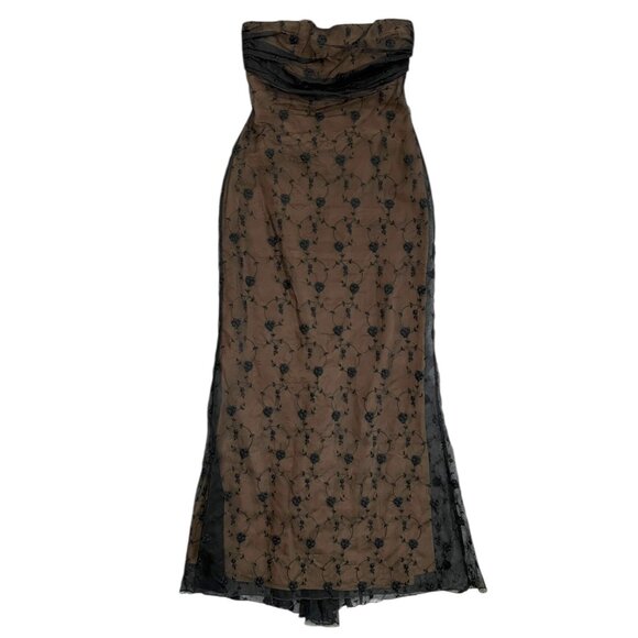 Lucy Agnes Silk Embroidered Sheer Strapless Gown Black M Vampire Witchy Romantic - Picture 1 of 11